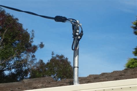 metal above roof electrical service bracket|electrical mast cable attachment.